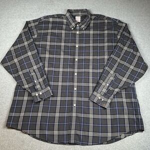 Brooks Brothers Madison Plaid Flannel Shirt Mens XXL Gray Blue 100% Cotton NOTE